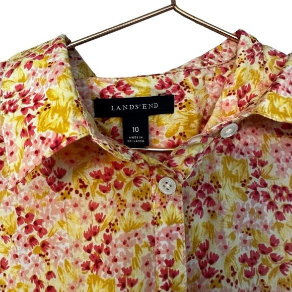 Lands' End Women's Ditsy Floral Long Sleeve Button-Up Shirt 10 - Picture 2 of 6